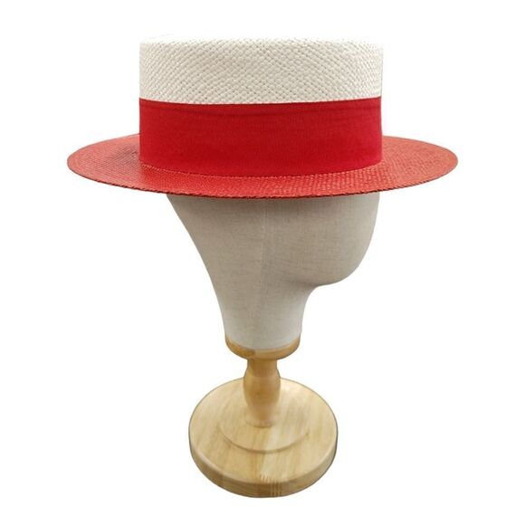 MEN'S BRUNO CAPELO BOATER TWO-TONE STRAW FLAT 2.25" BRIM SKIMMER. BC-701. - Picture 4 of 9